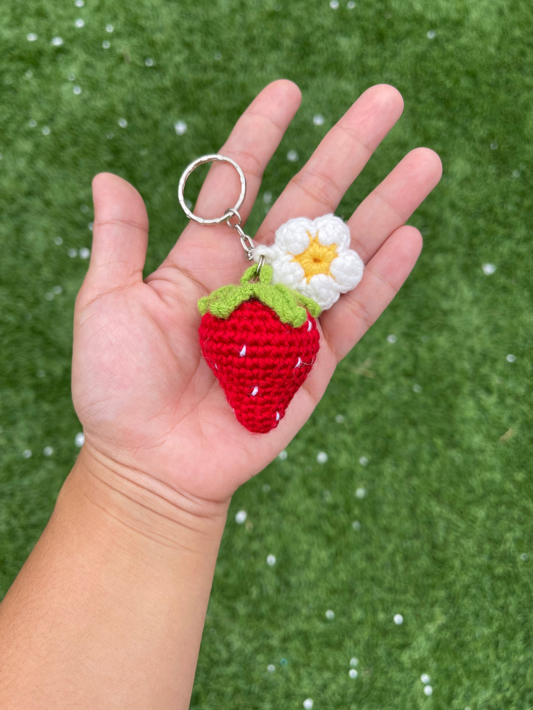Crocheted Strawberry Keychain